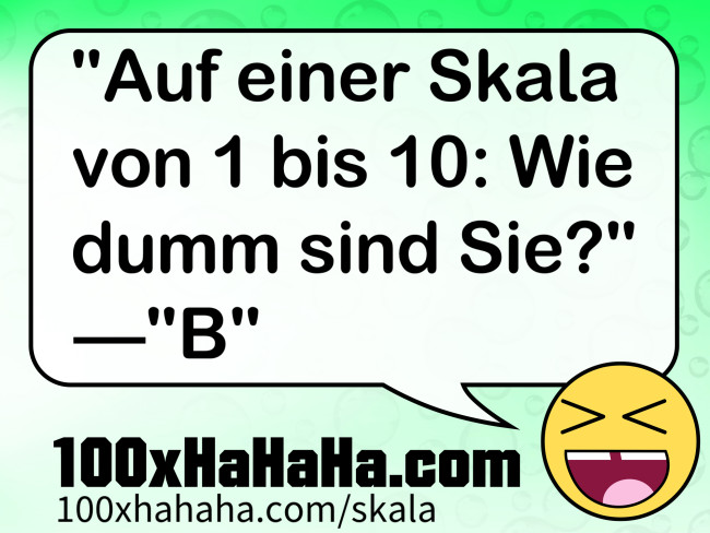 "Auf einer Skala von 1 bis 10: Wie dumm sind Sie?" —"B"