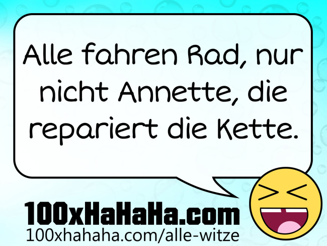 Alle fahren Rad, nur nicht Annette, die repariert die Kette