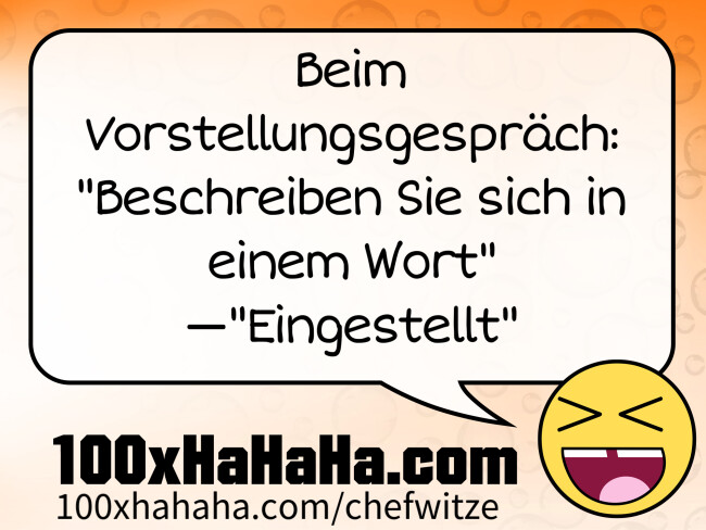 Beim Vorstellungsgespraech: "Beschreiben Sie sich in einem Wort" —"Eingestellt"