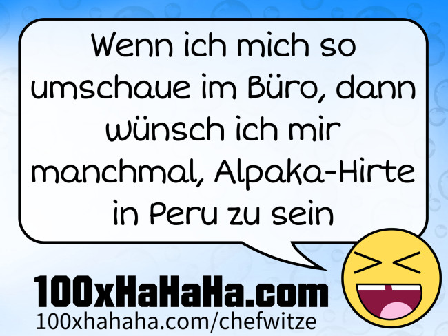 Wenn ich mich so umschaue im Buero, dann wuensch ich mir manchmal, Alpaka-Hirte in Peru zu sein