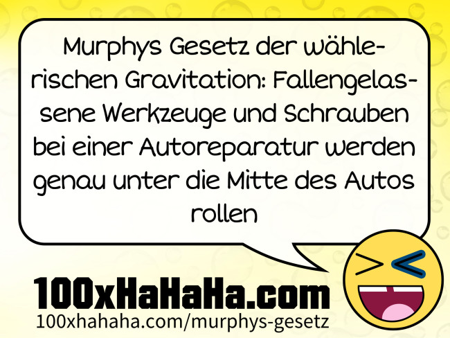 Murphys Gesetz der waehlerischen Gravitation: Fallengelassene Werkzeuge und Schrauben bei einer Autoreparatur werden genau unter die Mitte des Autos rollen