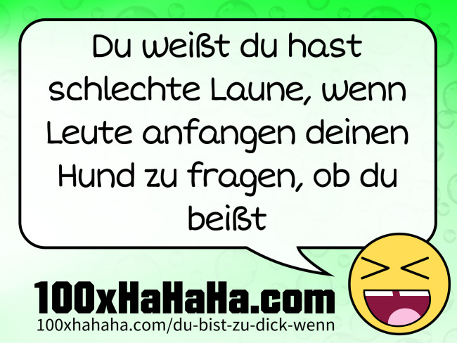 Du weisst du hast schlechte Laune, wenn Leute anfangen deinen Hund zu fragen, ob du beisst