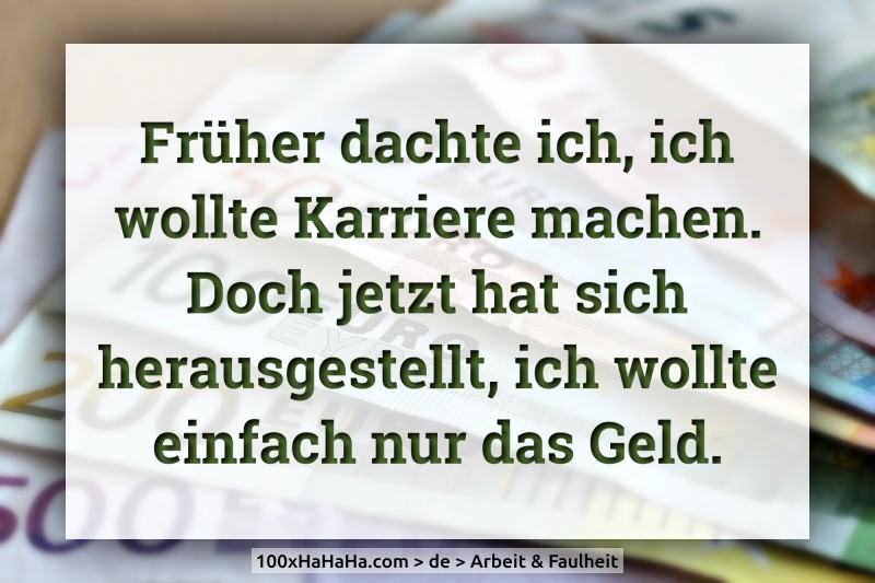 Früher dachte ich, ich wollte Karriere machen. Doch jetzt hat sich herausgestellt, ich wollte einfach nur das Geld Frueher dachte ich, ich wollte Karriere machen. Doch jetzt hat sich herausgestellt, ich wollte einfach nur das Geld