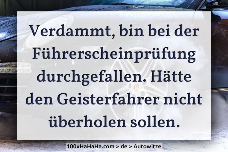 Verdammt, bin bei der Führerscheinprüfung durchgefallen. Hätte den Geisterfahrer nicht überholen sollen. Verdammt, bin bei der Fuehrerscheinpruefung durchgefallen. Haette den Geisterfahrer nicht ueberholen sollen.