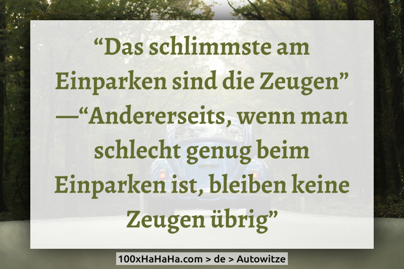 "Das schlimmste am Einparken sind die Zeugen" —"Andererseits, wenn man schlecht genug beim Einparken ist, bleiben keine Zeugen uebrig"