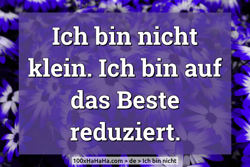 Ich bin nicht klein. Ich bin auf das Beste reduziert.