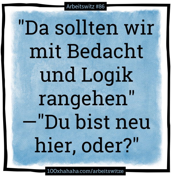 "Da sollten wir mit Bedacht und Logik rangehen" —"Du bist neu hier, oder?"