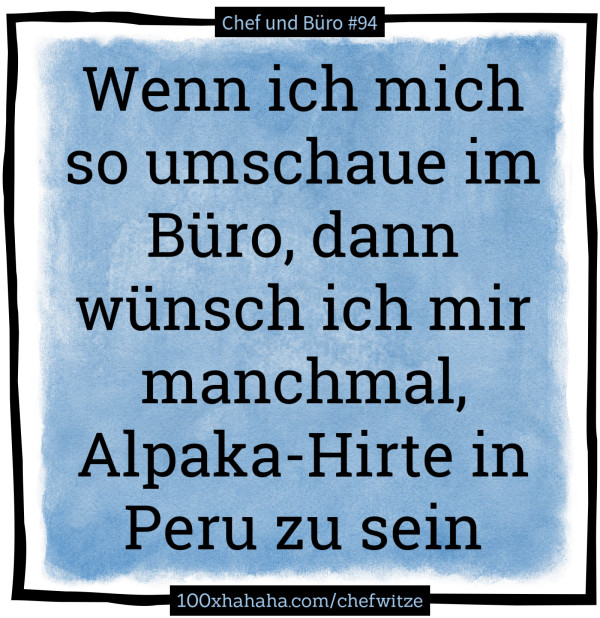Wenn ich mich so umschaue im Buero, dann wuensch ich mir manchmal, Alpaka-Hirte in Peru zu sein