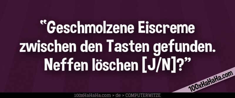 "Geschmolzene Eiscreme zwischen den Tasten gefunden. / Neffen loeschen [J/N]?"