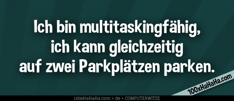 Ich bin multitaskingfaehig, ich kann gleichzeitig auf zwei Parkplaetzen parken