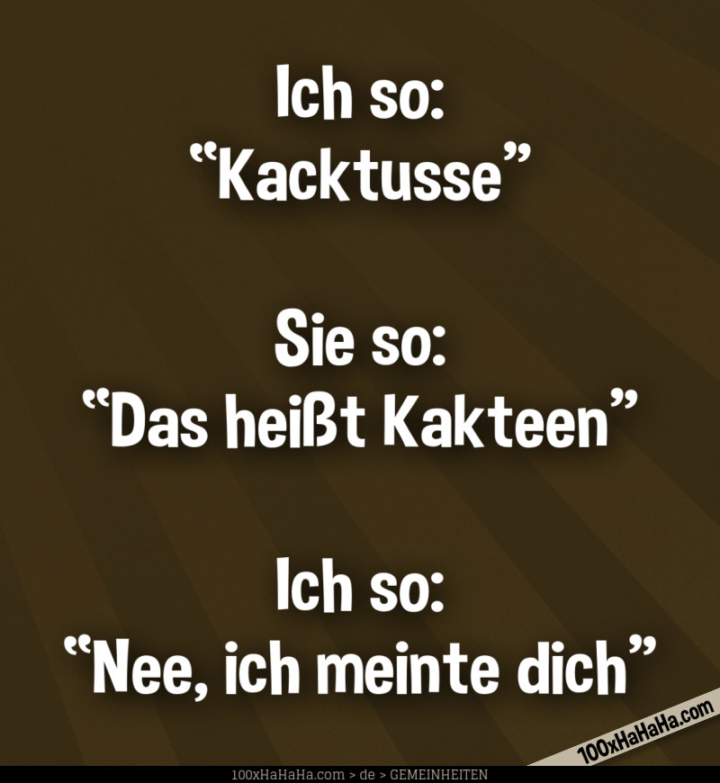 Ich so: "Kacktusse" —Sie so: "Das heisst Kakteen" —Ich so: "Nee, ich meinte dich"