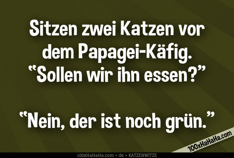 Sitzen zwei Katzen vor dem Papagei-Kaefig. "Sollen wir ihn essen?" —"Nein, der ist noch gruen."
