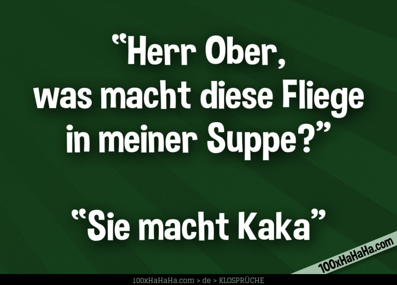 "Herr Ober, was macht diese Fliege in meiner Suppe?" —"Sie macht Kaka"