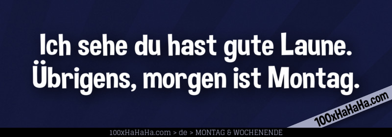 Ich sehe du hast gute Laune. Uebrigens, morgen ist Montag.