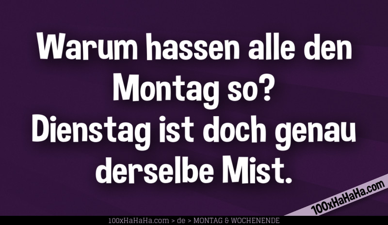 Warum hassen alle den Montag so? Dienstag ist doch genau derselbe Mist.