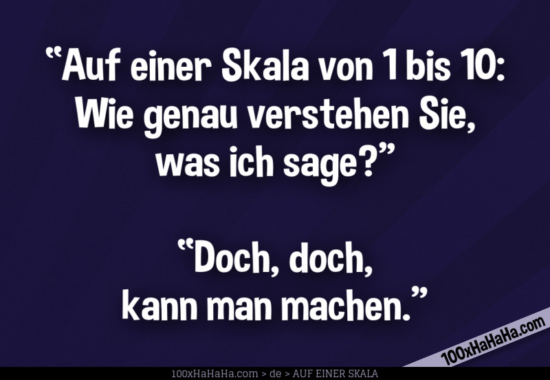 "Auf einer Skala von 1 bis 10: Wie genau verstehen Sie, was ich sage?" —"Doch, doch, kann man machen."