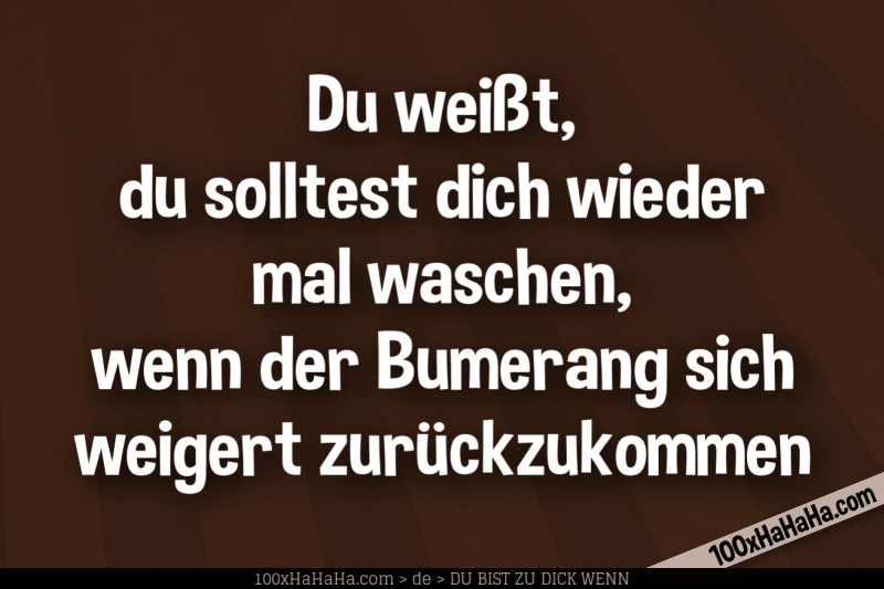 Du weisst, du solltest dich wieder mal waschen, wenn der Bumerang sich weigert zurueckzukommen